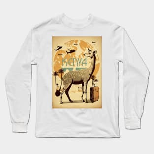 Kenya Giraffe Vintage Travel Art Poster Long Sleeve T-Shirt